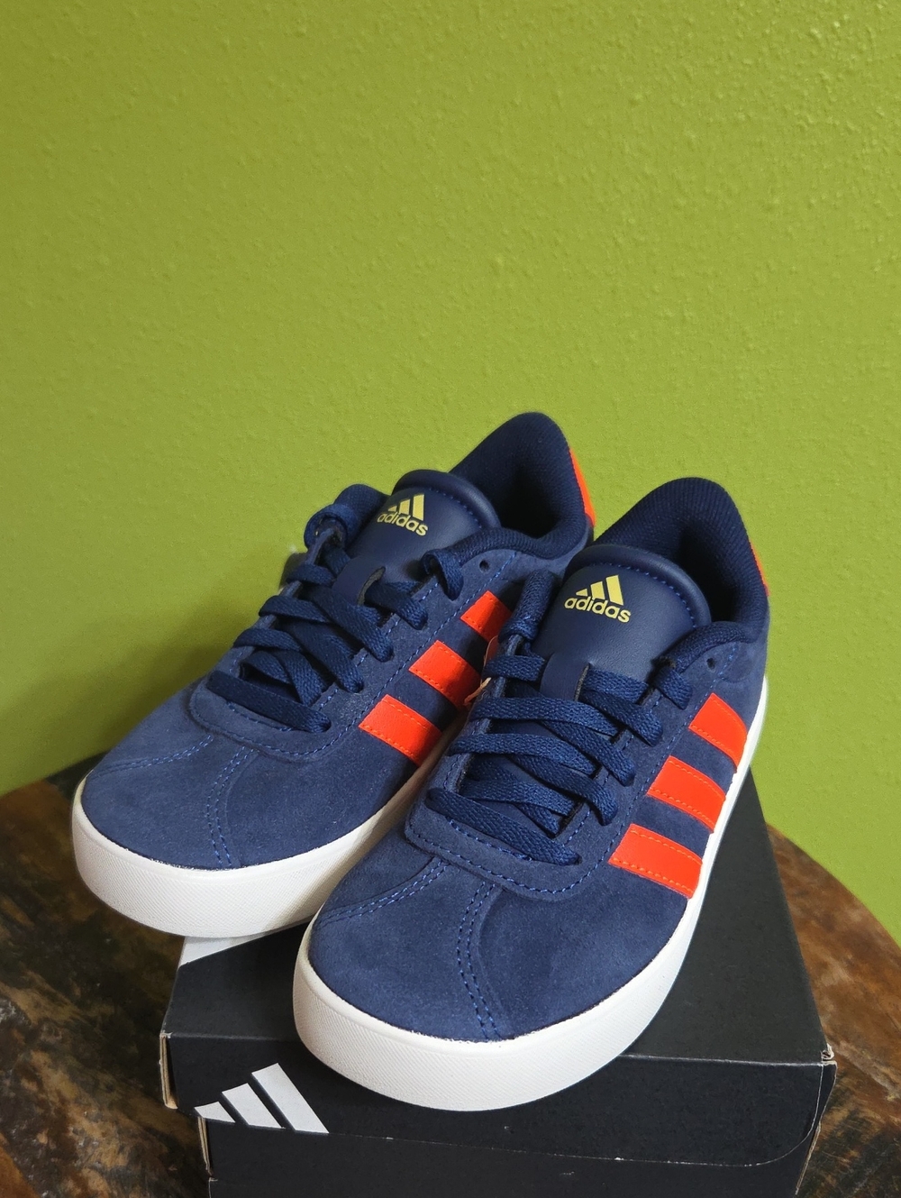 adidas Kids VL Court 3.0 Navy Sneakers with Orange Stripes